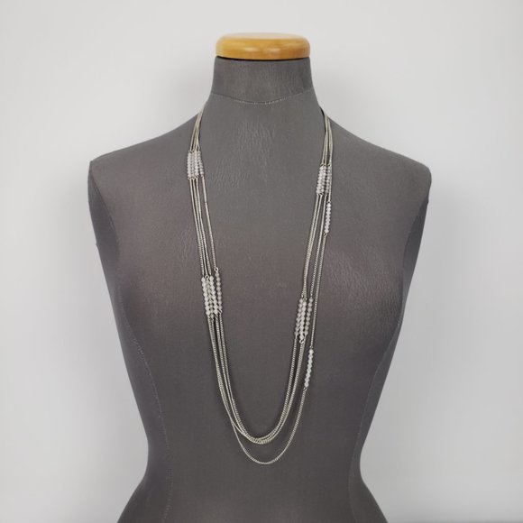 Jewelry - Silver Beaded Chain Long Necklace